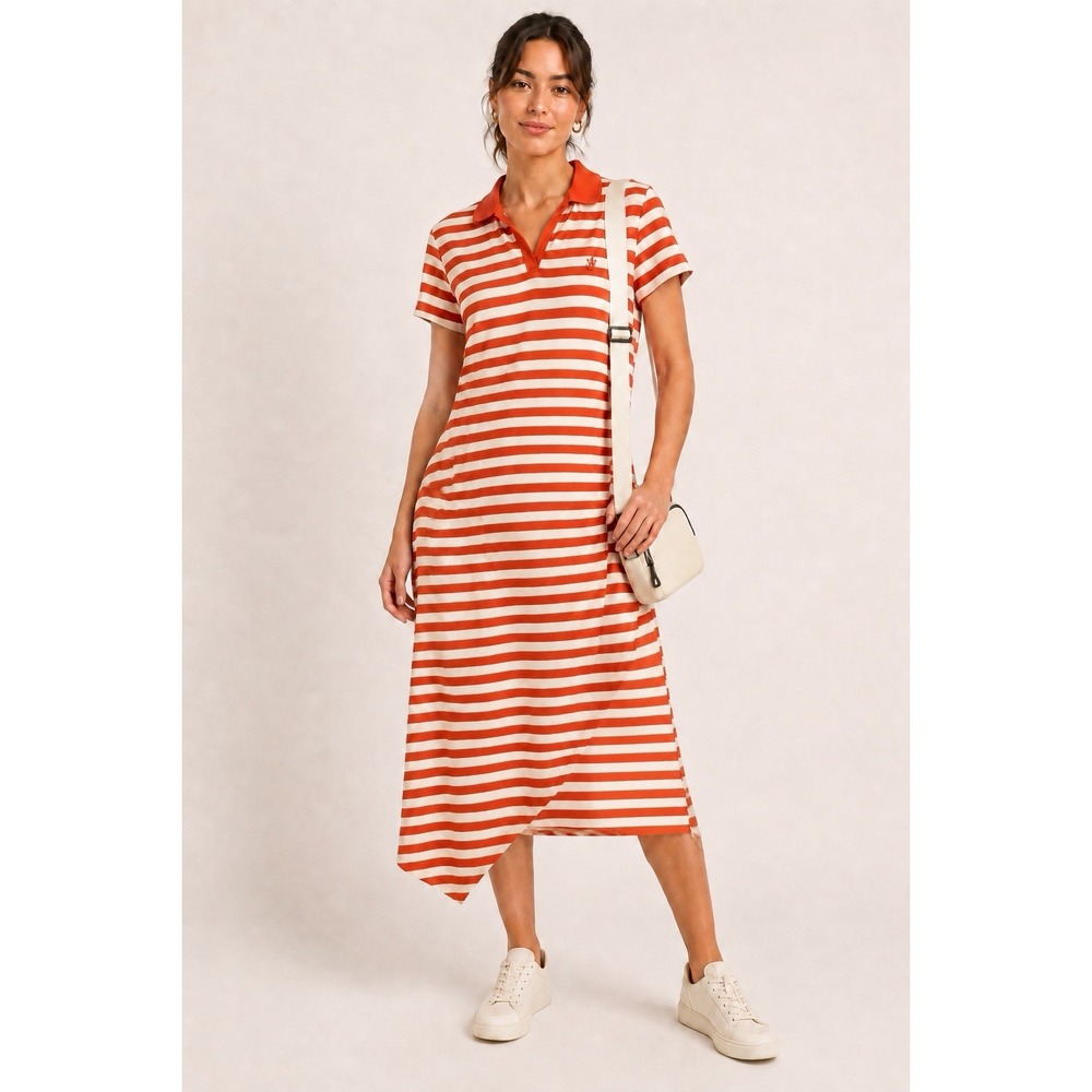JW Anderson x Uniqlo Polo Dress M Orange Striped Asymmetrical Midi Preppy